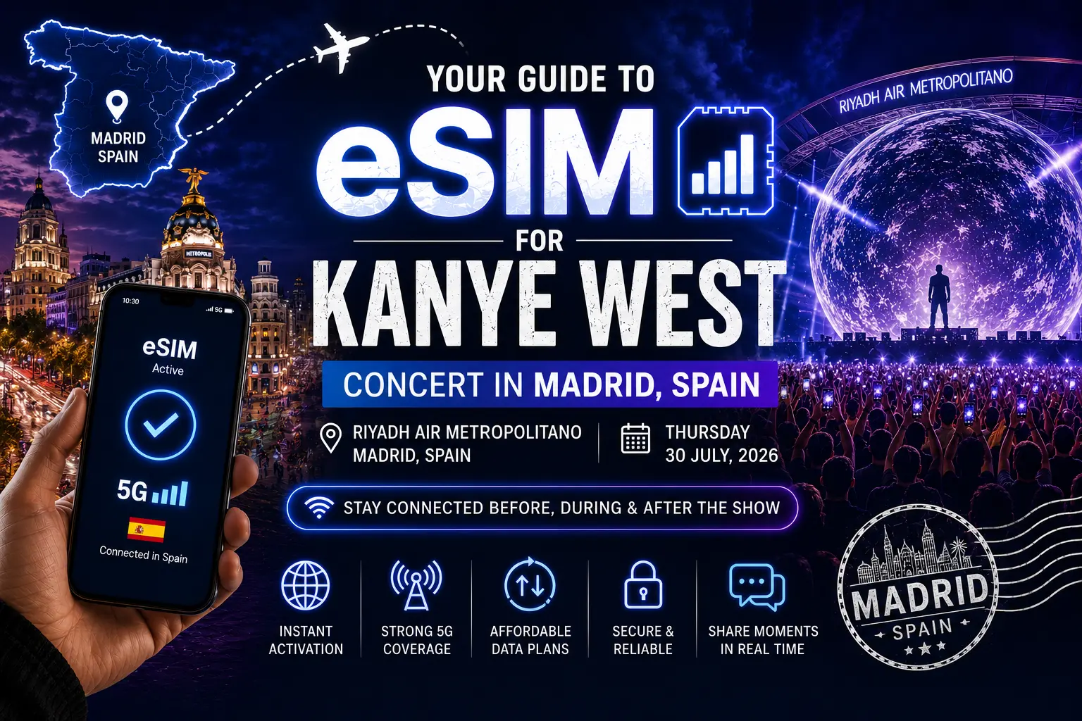 kanye west madrid concert esim guide