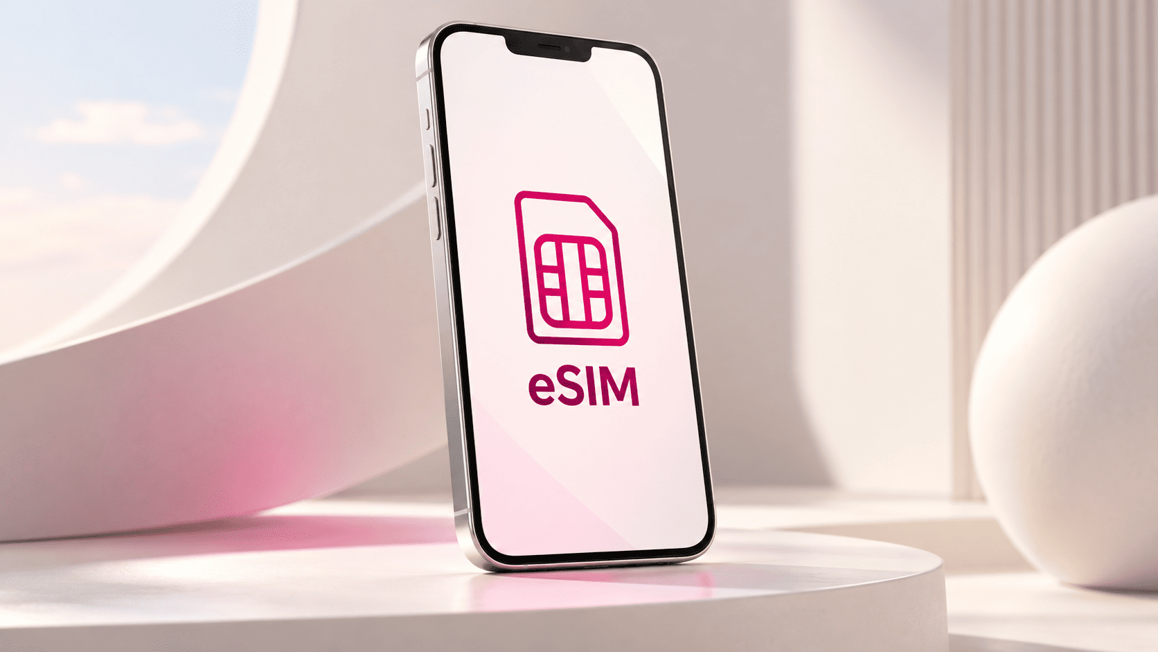 Smartfon z symbolem eSIM na ekranie na jasnym tle.